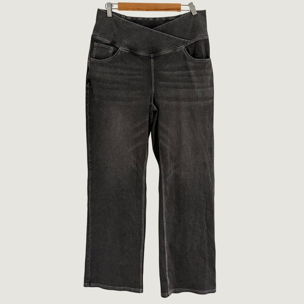 Halara Wide Leg Jeans Womens XL Tall Gray Crossover High Rise Stretch Denim Y2K